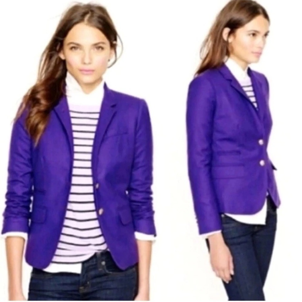 J Crew Womens Schoolboy Blazer Size 0 Purple Gold Crested Buttons Wool Blend - Picture 11 of 13